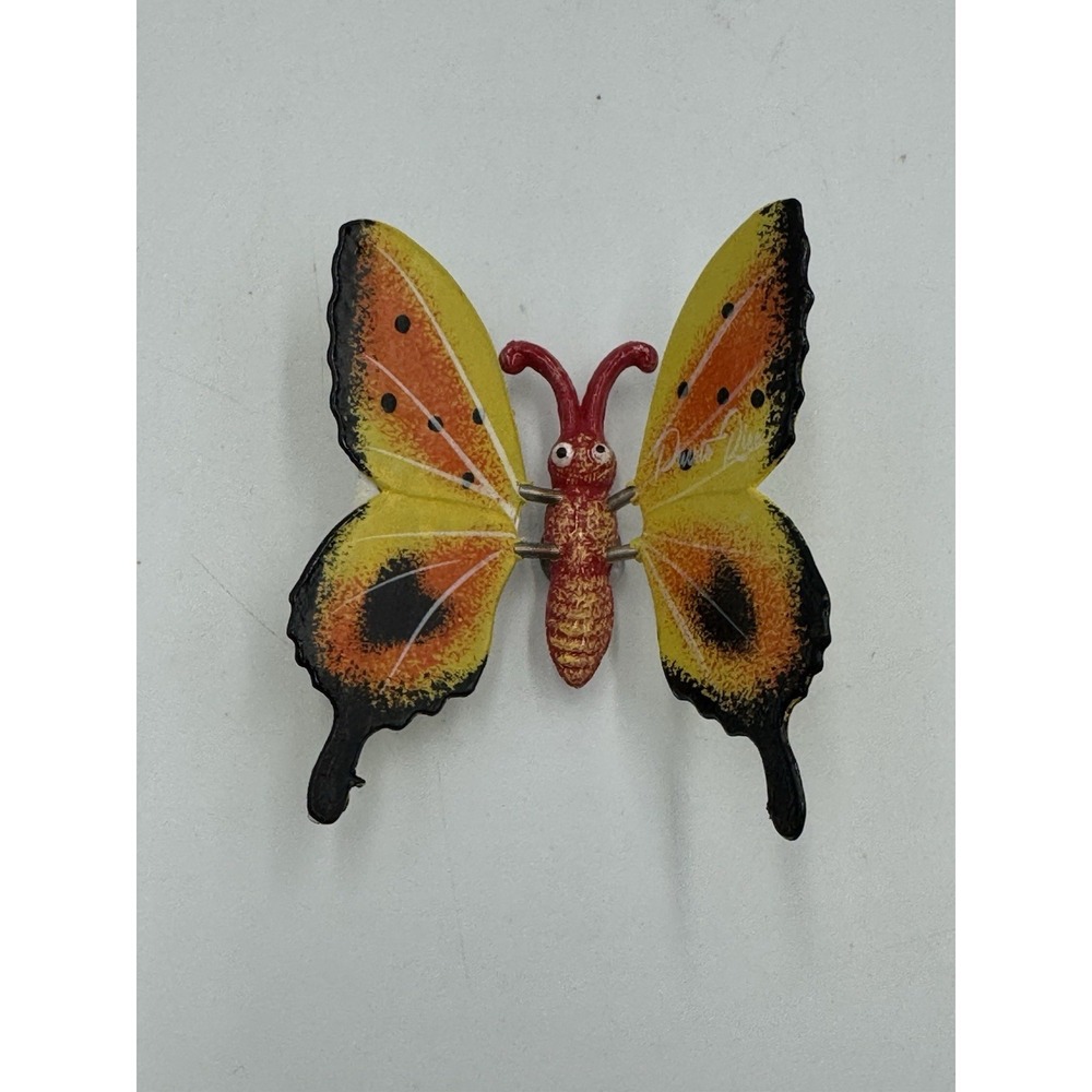 Vintage Butterfly Refrigerator Magnet Yellow Red Flutter Wings Hand‎ Painted 2in